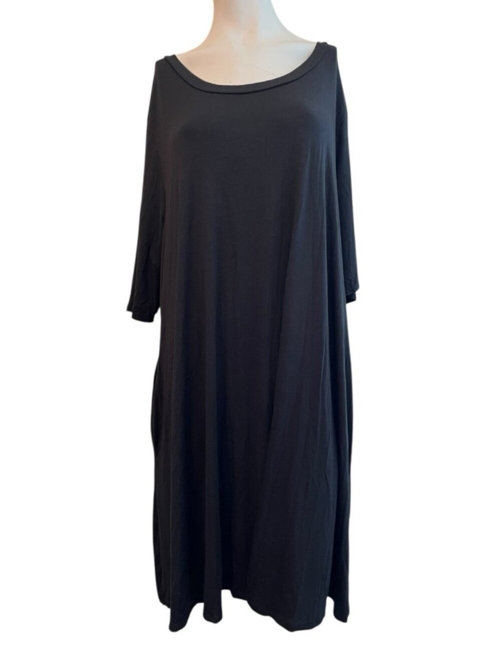 Ladies 2X Black Knee Length Shift Dress Casual Stretch 24Seven NWT